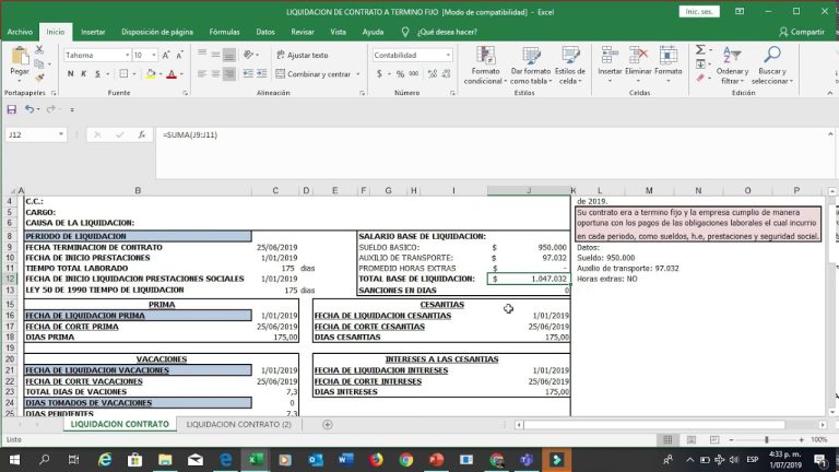 Guía Excel para Liquidación por Terminación de Contrato